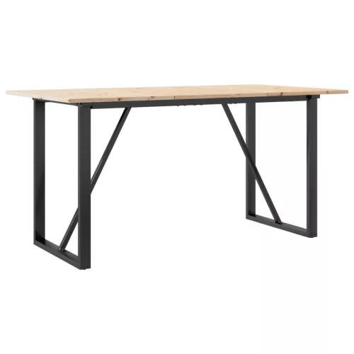 Tömör fenyőfa és acél étkezőasztal O-vázzal 140x80x75 cm