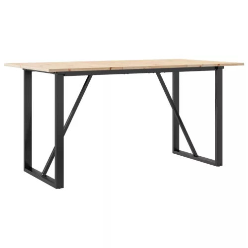 Tömör fenyőfa és acél étkezőasztal O-vázzal 160x80x75 cm