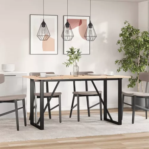 Tömör fenyőfa és acél étkezőasztal O-vázzal 160x80x75 cm