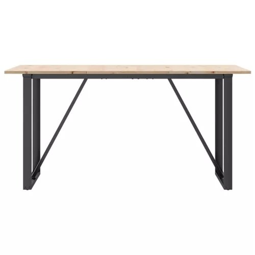 Tömör fenyőfa és acél étkezőasztal O-vázzal 160x80x75 cm