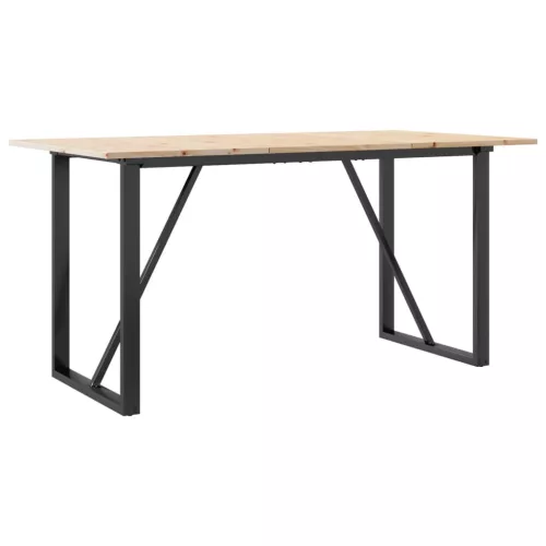 Tömör fenyőfa és acél étkezőasztal O-vázzal 160x80x75 cm
