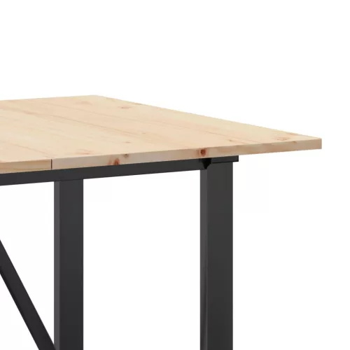 Tömör fenyőfa és acél étkezőasztal O-vázzal 160x80x75 cm