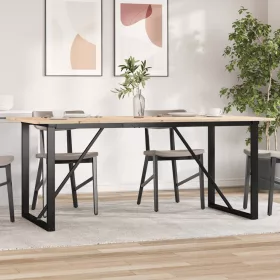   Tömör fenyőfa és acél étkezőasztal O-vázzal 180x90x75 cm