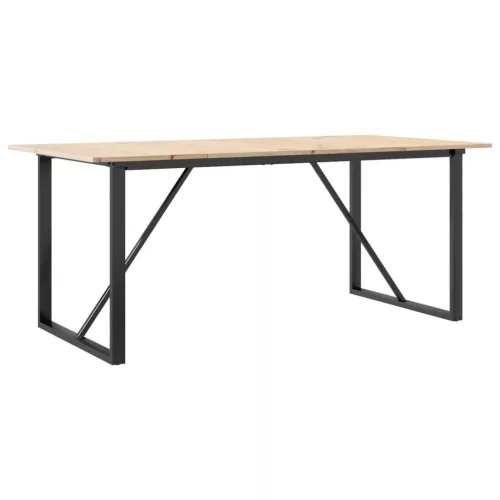 Tömör fenyőfa és acél étkezőasztal O-vázzal 180x90x75 cm