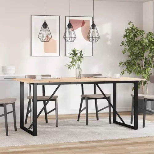 Tömör fenyőfa és acél étkezőasztal O-vázzal 180x90x75 cm