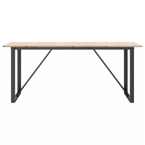 Tömör fenyőfa és acél étkezőasztal O-vázzal 180x90x75 cm