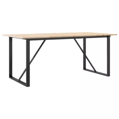 Tömör fenyőfa és acél étkezőasztal O-vázzal 180x90x75 cm