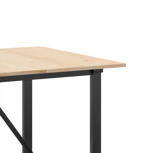 Tömör fenyőfa és acél étkezőasztal O-vázzal 180x90x75 cm