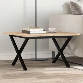   Tömör fenyőfa és acél dohányzóasztal X-vázzal 60x60x40 cm