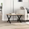 Tömör fenyőfa és acél dohányzóasztal X-vázzal 60x60x40 cm