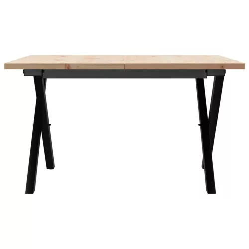 Tömör fenyőfa és acél dohányzóasztal X-vázzal 60x60x40 cm