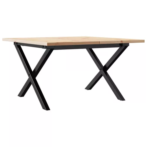 Tömör fenyőfa és acél dohányzóasztal X-vázzal 60x60x40 cm