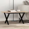 Tömör fenyőfa és acél dohányzóasztal X-vázzal 80x50x40 cm