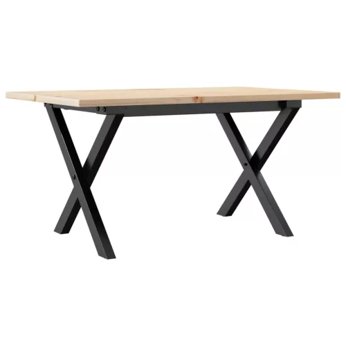 Tömör fenyőfa és acél dohányzóasztal X-vázzal 80x50x40 cm
