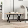 Tömör fenyőfa és acél dohányzóasztal X-vázzal 80x50x40 cm