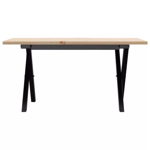 Tömör fenyőfa és acél dohányzóasztal X-vázzal 80x50x40 cm
