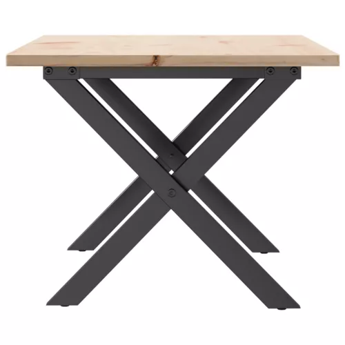 Tömör fenyőfa és acél dohányzóasztal X-vázzal 80x50x40 cm