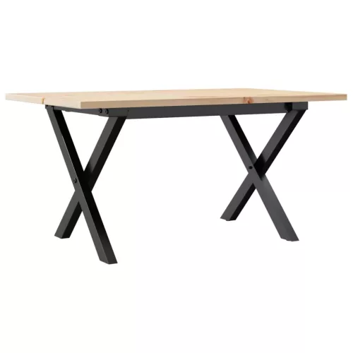 Tömör fenyőfa és acél dohányzóasztal X-vázzal 80x50x40 cm
