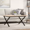 Tömör fenyőfa és acél dohányzóasztal X-vázzal 80x80x45 cm
