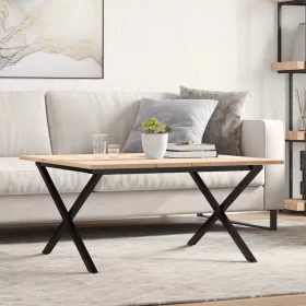   Tömör fenyőfa és acél dohányzóasztal X-vázzal 80x80x45 cm