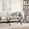 Tömör fenyőfa és acél dohányzóasztal X-vázzal 80x80x45 cm