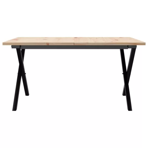 Tömör fenyőfa és acél dohányzóasztal X-vázzal 80x80x45 cm