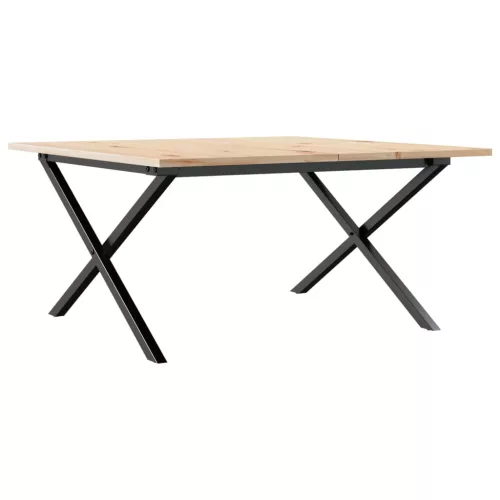 Tömör fenyőfa és acél dohányzóasztal X-vázzal 80x80x45 cm