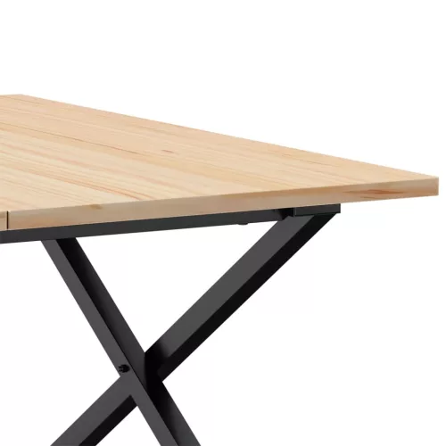 Tömör fenyőfa és acél dohányzóasztal X-vázzal 80x80x45 cm