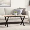 Tömör fenyőfa és acél dohányzóasztal X-vázzal 90x40x45 cm