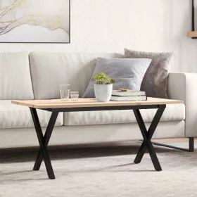   Tömör fenyőfa és acél dohányzóasztal X-vázzal 90x40x45 cm