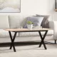 Tömör fenyőfa és acél dohányzóasztal X-vázzal 90x40x45 cm