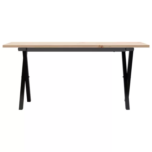 Tömör fenyőfa és acél dohányzóasztal X-vázzal 90x40x45 cm