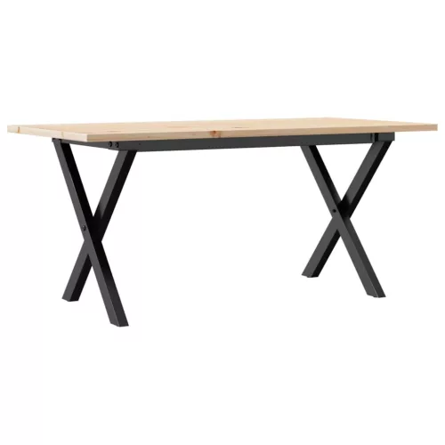Tömör fenyőfa és acél dohányzóasztal X-vázzal 90x40x45 cm