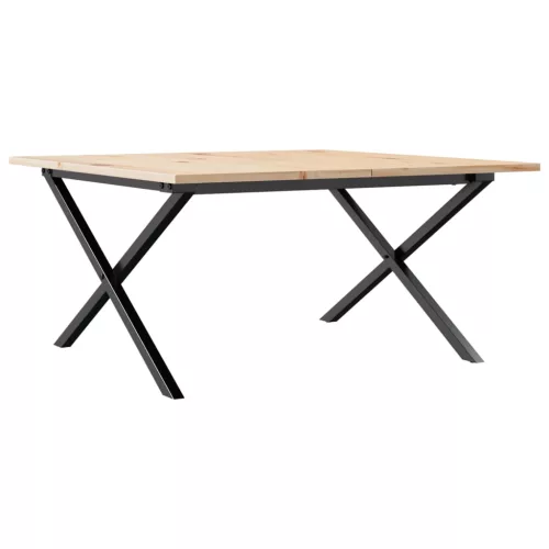 Tömör fenyőfa és acél dohányzóasztal X-vázzal 90x40x45 cm