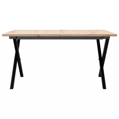 Tömör fenyőfa és acél dohányzóasztal X-vázzal 90x40x45 cm