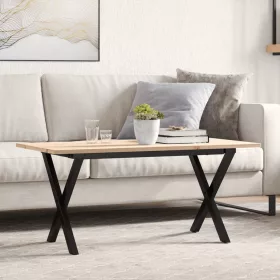   Tömör fenyőfa és acél dohányzóasztal X-vázzal 100x50x45 cm