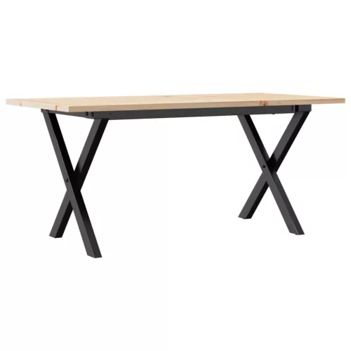 Tömör fenyőfa és acél dohányzóasztal X-vázzal 100x50x45 cm
