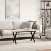 Tömör fenyőfa és acél dohányzóasztal X-vázzal 100x50x45 cm