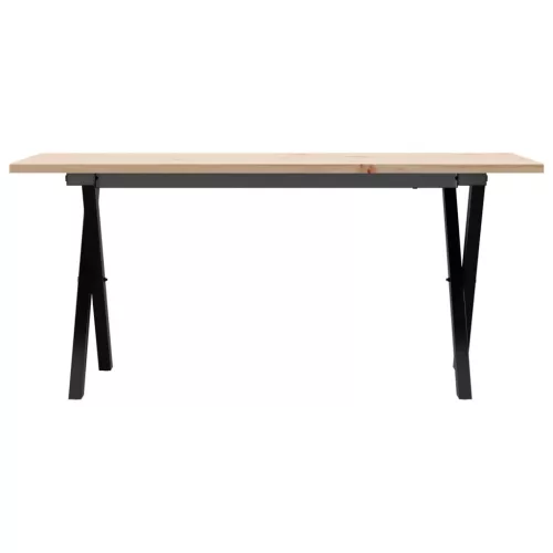Tömör fenyőfa és acél dohányzóasztal X-vázzal 100x50x45 cm