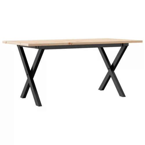 Tömör fenyőfa és acél dohányzóasztal X-vázzal 100x50x45 cm