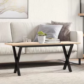   Tömör fenyőfa és acél dohányzóasztal X-vázzal 110x40x45 cm