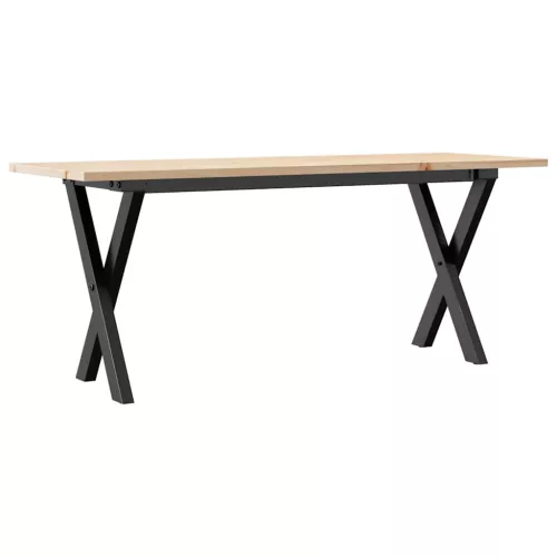Tömör fenyőfa és acél dohányzóasztal X-vázzal 110x40x45 cm