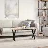 Tömör fenyőfa és acél dohányzóasztal X-vázzal 110x40x45 cm