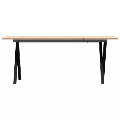 Tömör fenyőfa és acél dohányzóasztal X-vázzal 110x40x45 cm