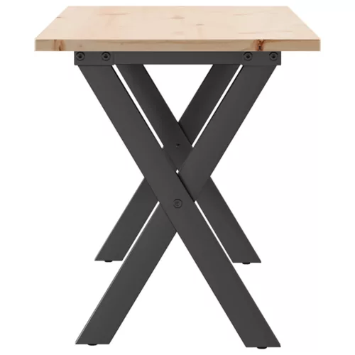 Tömör fenyőfa és acél dohányzóasztal X-vázzal 110x40x45 cm