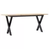 Tömör fenyőfa és acél dohányzóasztal X-vázzal 110x40x45 cm