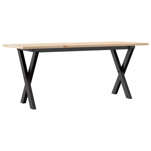 Tömör fenyőfa és acél dohányzóasztal X-vázzal 110x40x45 cm