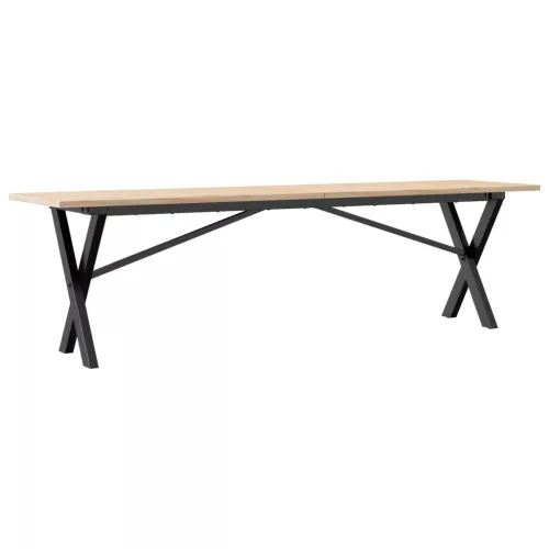 Tömör fenyőfa és acél dohányzóasztal X-vázzal 160x40x45 cm
