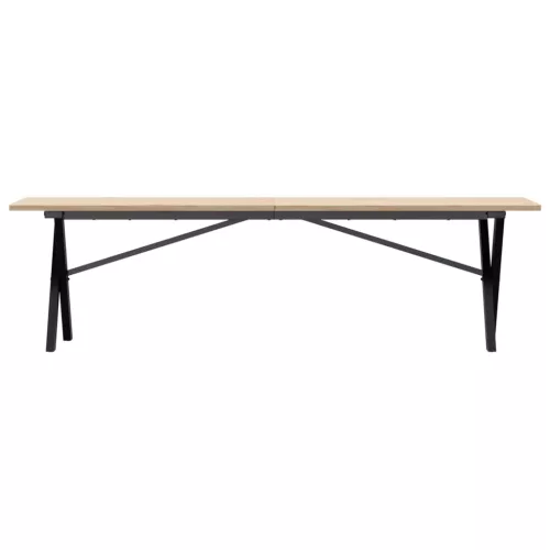 Tömör fenyőfa és acél dohányzóasztal X-vázzal 160x40x45 cm
