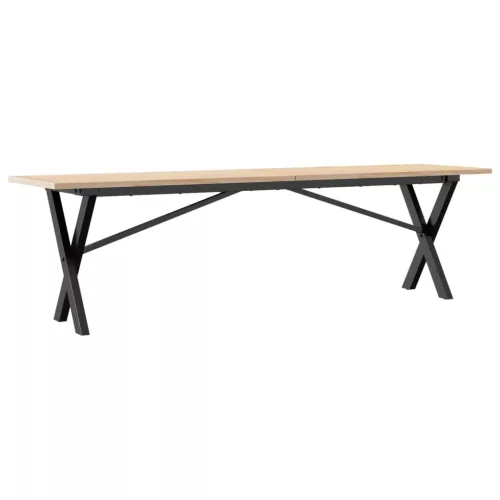 Tömör fenyőfa és acél dohányzóasztal X-vázzal 160x40x45 cm